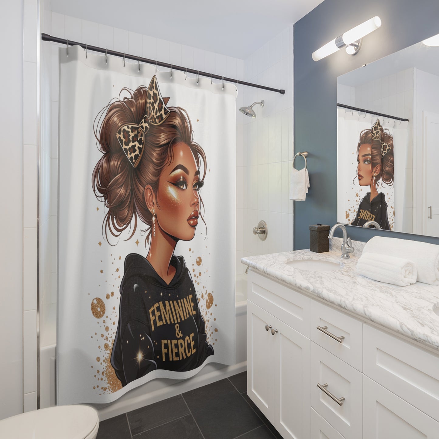 Feminine & Fierce Shower Curtain | Stylish Bathroom Decor, Gift for Her, Modern Chic, Unique Home Accent
